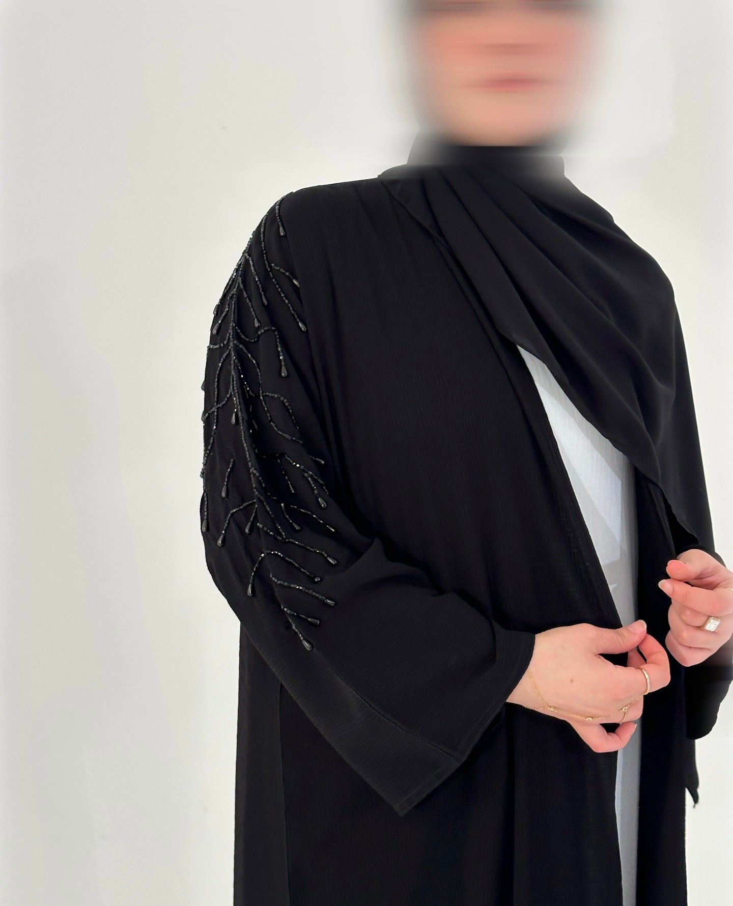 Luxury Open Abaya with Shoulder Embellishments - Black