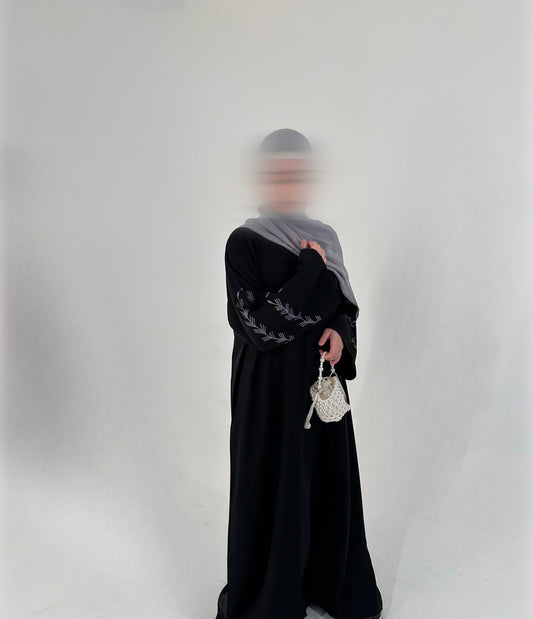 Open Abaya with Embroidery details - Black & Blue