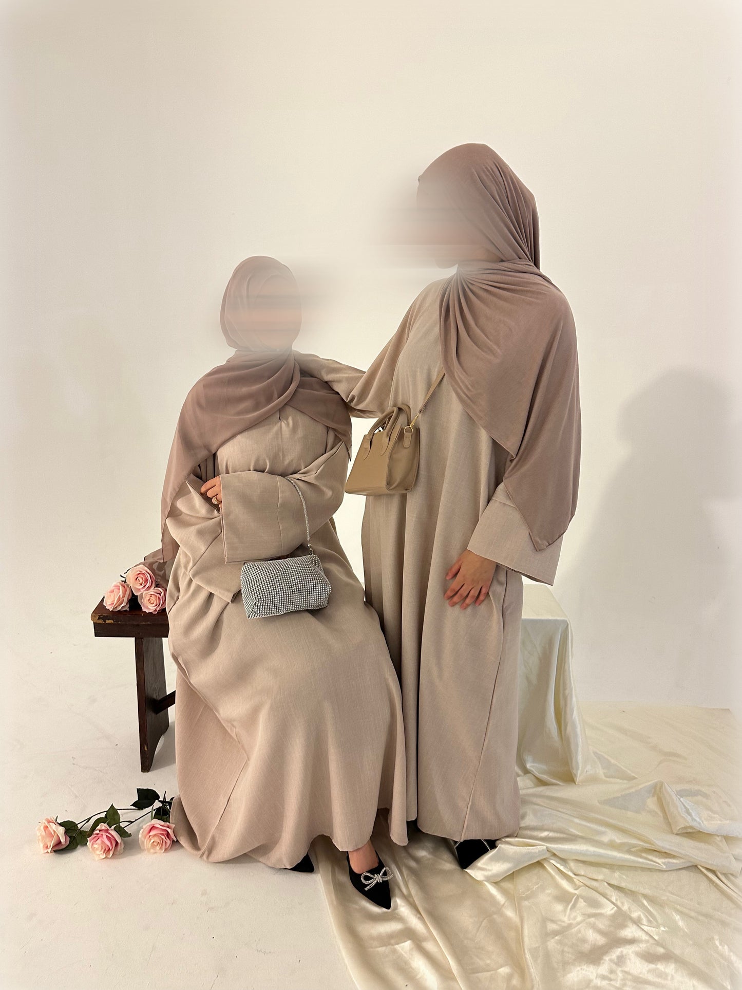 Linen Closed Abaya - Blush