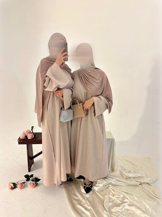 Linen Closed Abaya - Blush