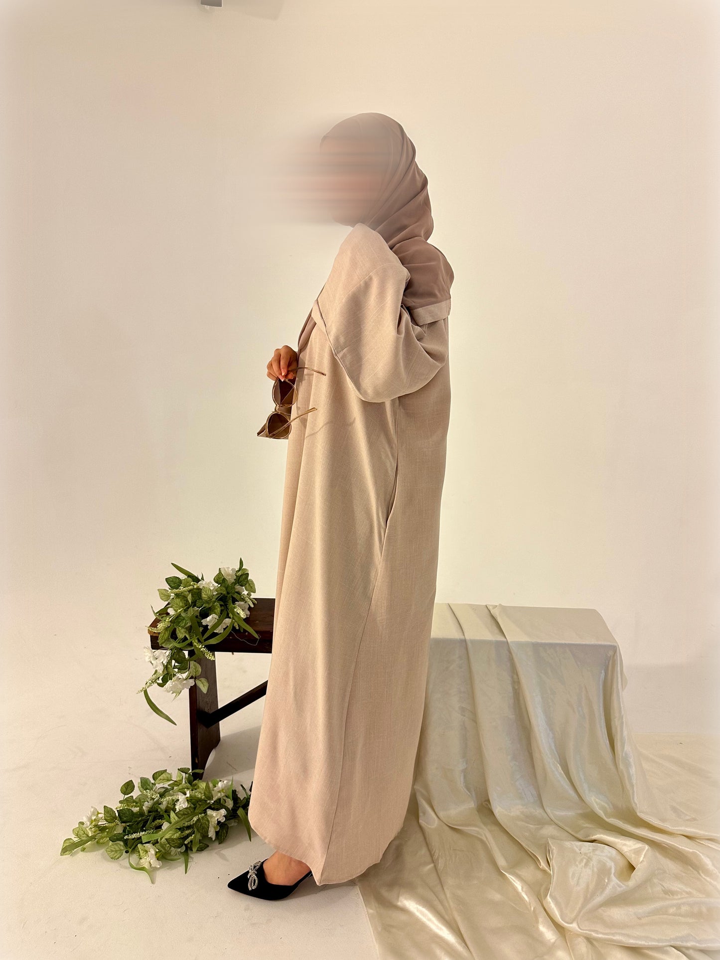 Linen Closed Abaya - Blush