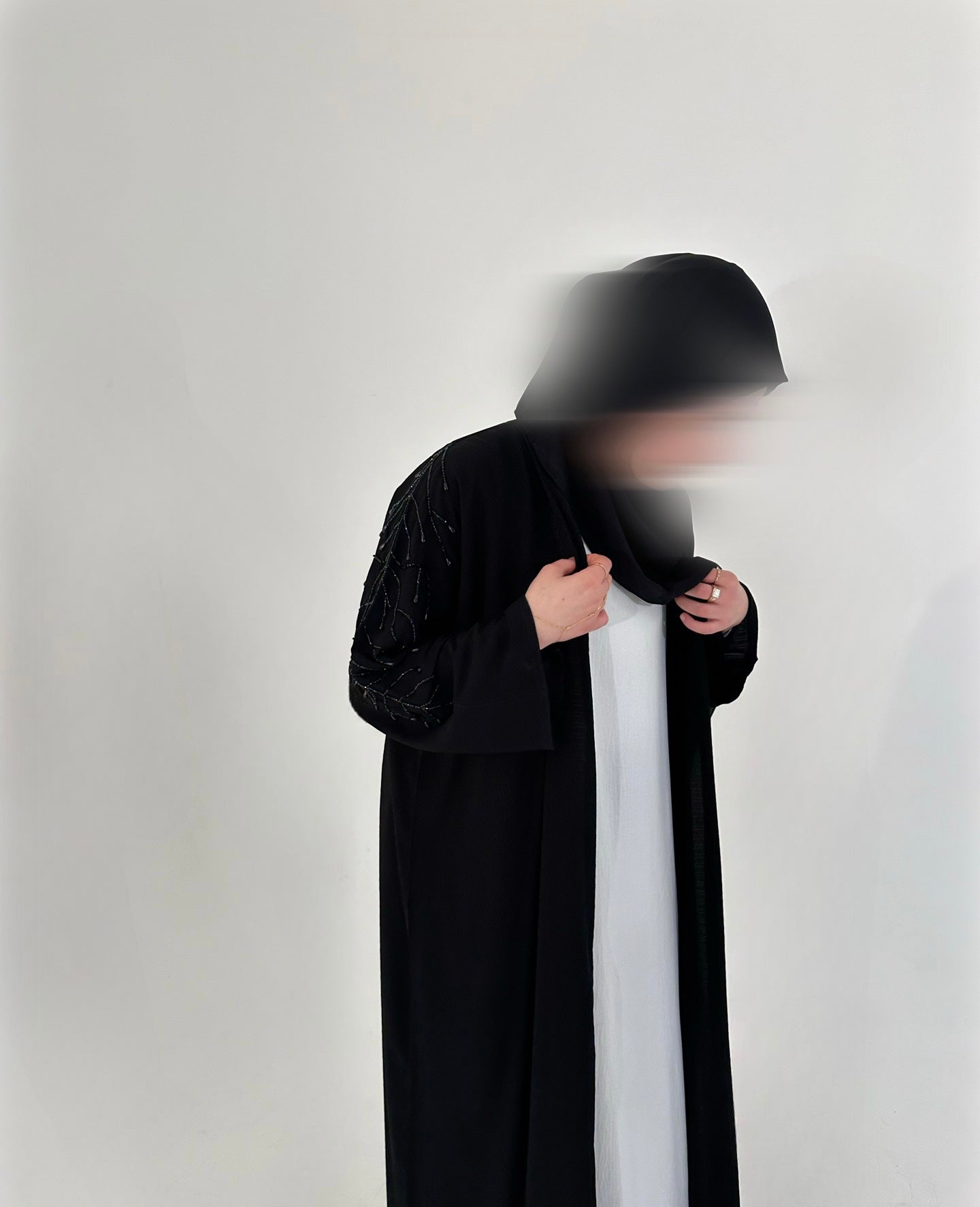 Luxury Open Abaya with Shoulder Embellishments - Black