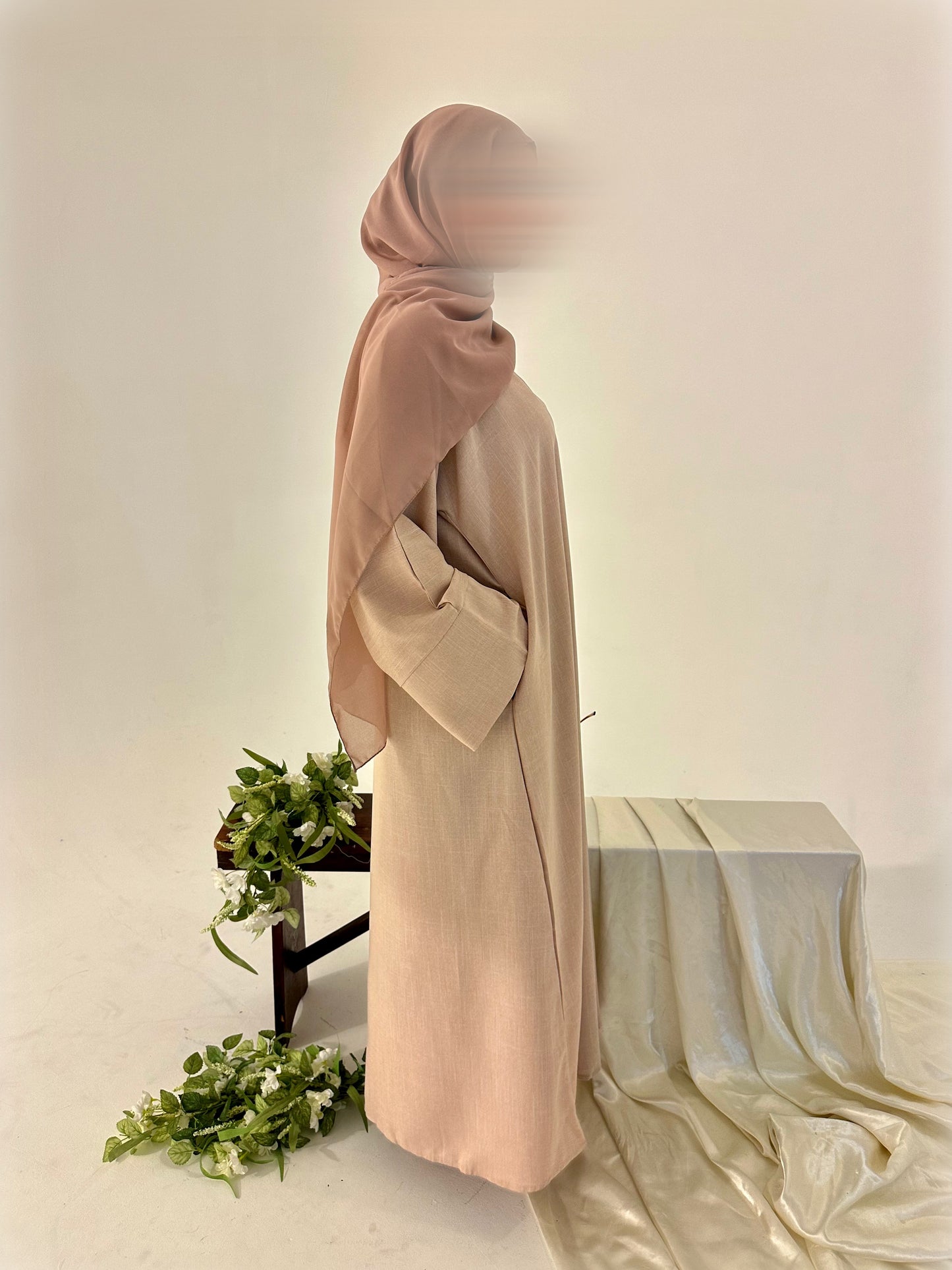 Linen Closed Abaya - Blush