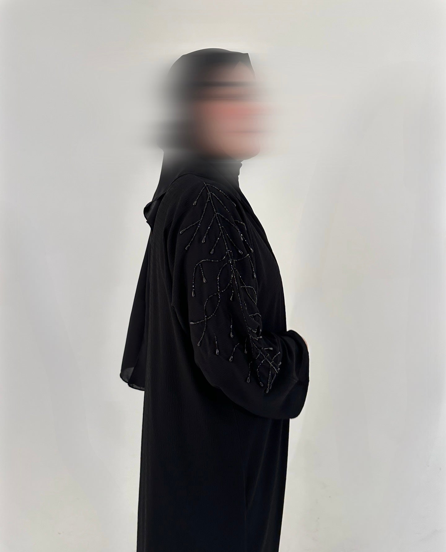 Luxury Open Abaya with Shoulder Embellishments - Black