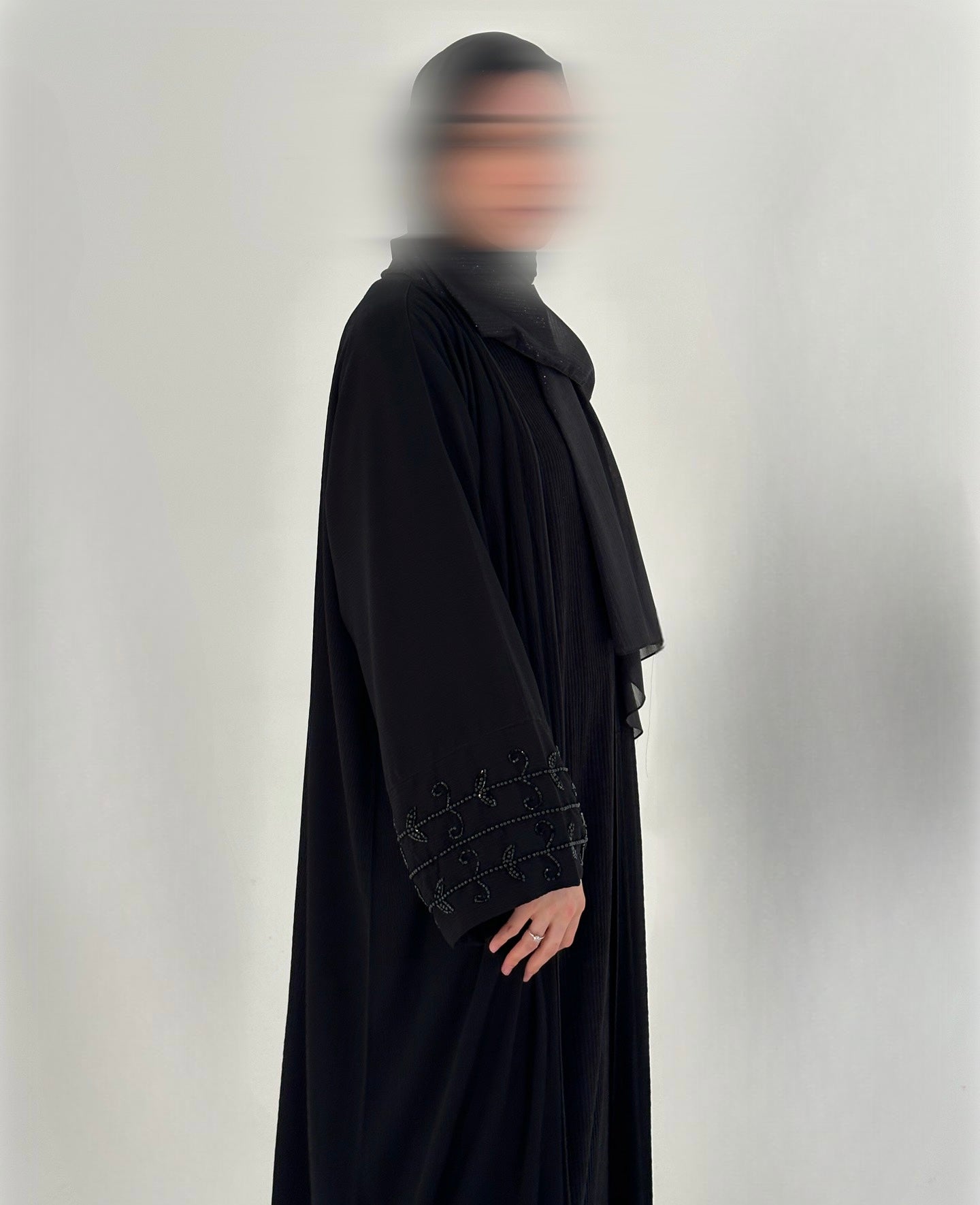 Open Abaya with Cuff Embellishments