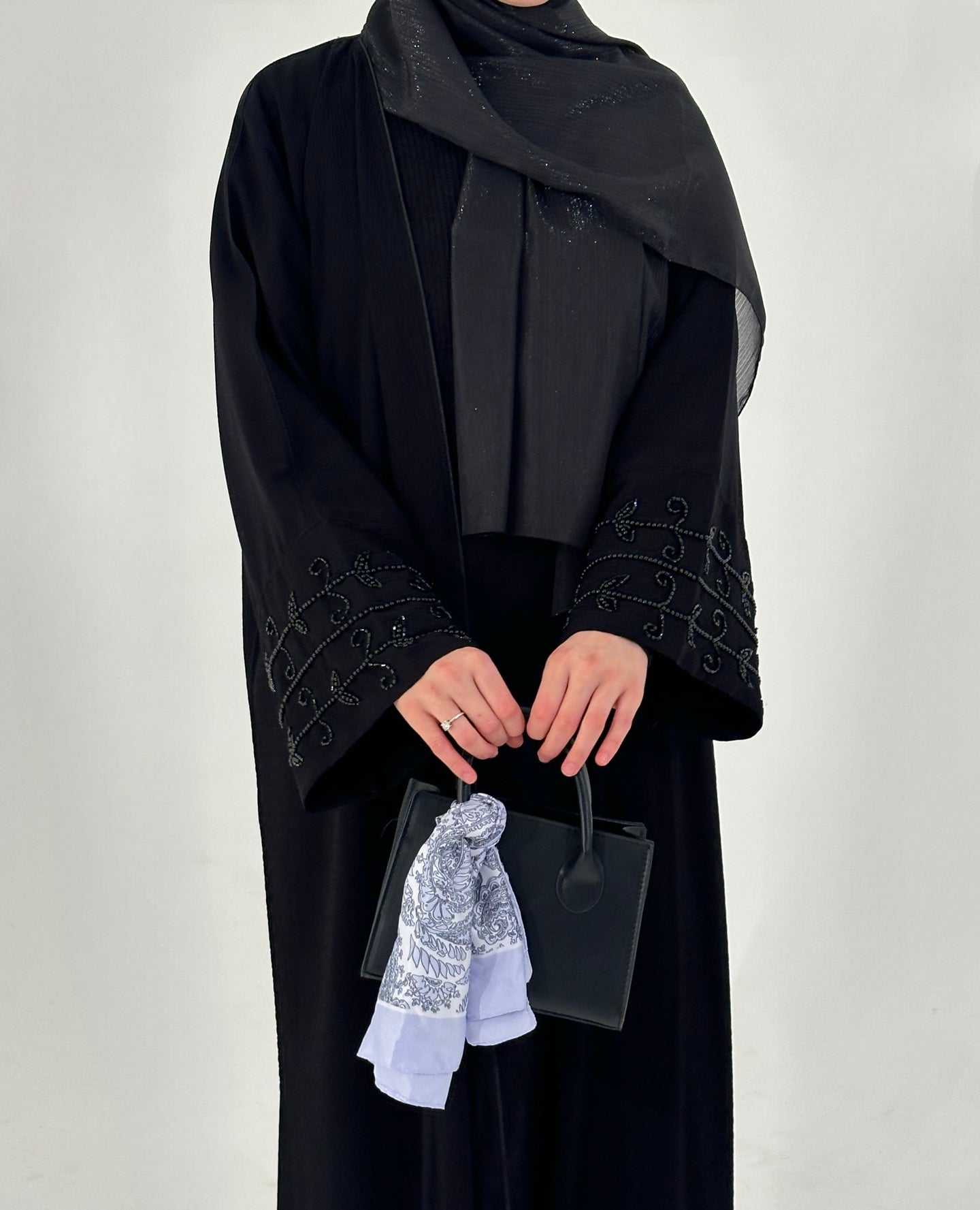 Open Abaya with Cuff Embellishments